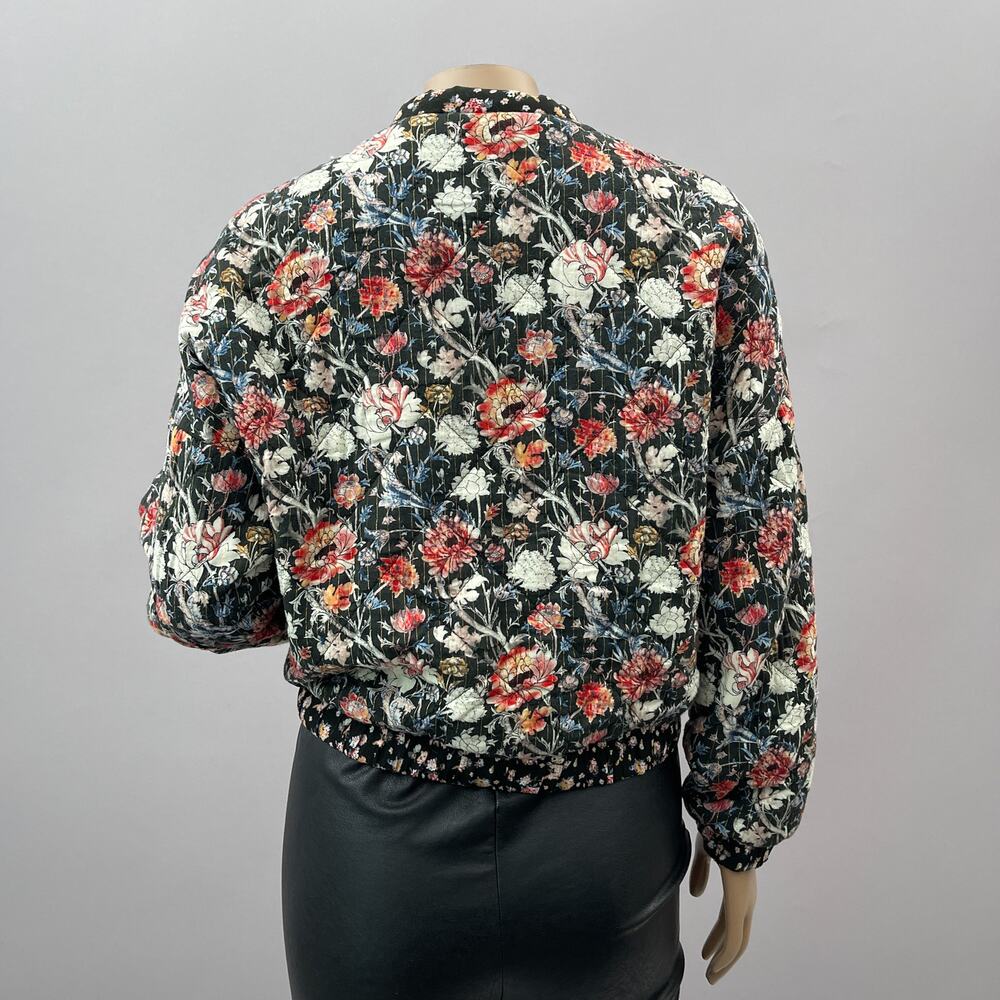 Zara TRF Jacket Women US S Dark Floral Print Quilted Full Zip Bomber Street - Picture 5 of 9